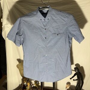 Zachary Prell Light Blue Micro-Check Short Sleeve Button-Up Shirt